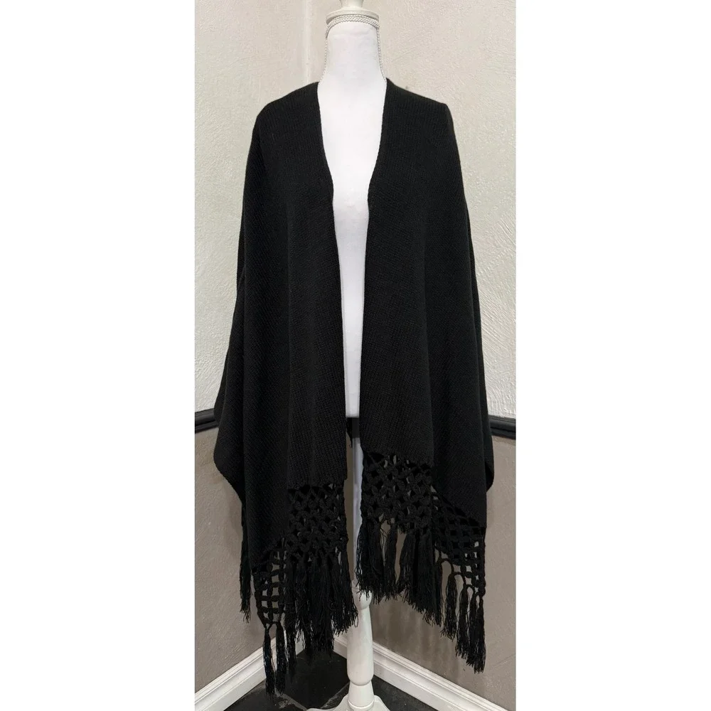 Janis Joplin Lyric Black Knit Fringe Shawl Wrap "Hippie" Graphic One Size - Picture 2 of 6